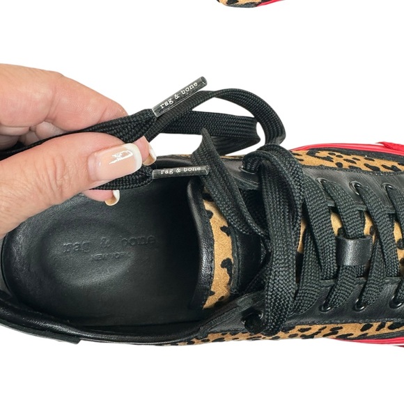 Rag & Bone Army Cheetah Leather Sneakers SZ 37 Shoes Brown Black Red - Picture 9 of 14